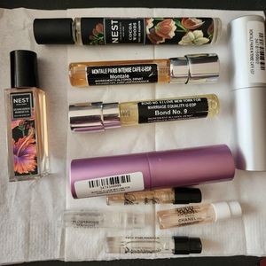 Lot of perfume samples and travel sizes. Chanel, Bond no9, Nest, ect.